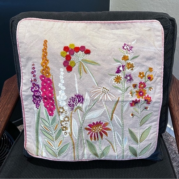 Hand Embroidered Pillow Covers | Floral Design | Set of 2 | 16 x 16 - Picture 6 of 8